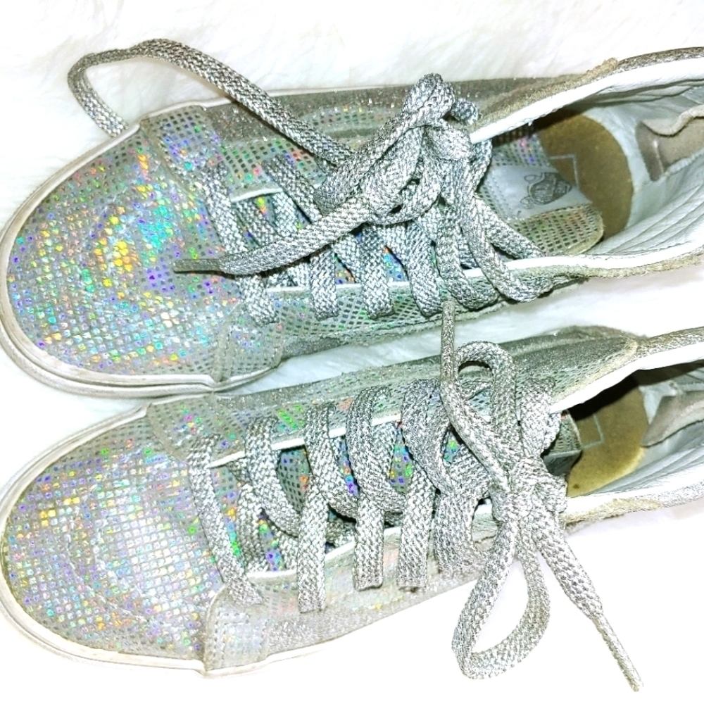 Vans Silver Sparkly High Top Skateboard Shoes 3